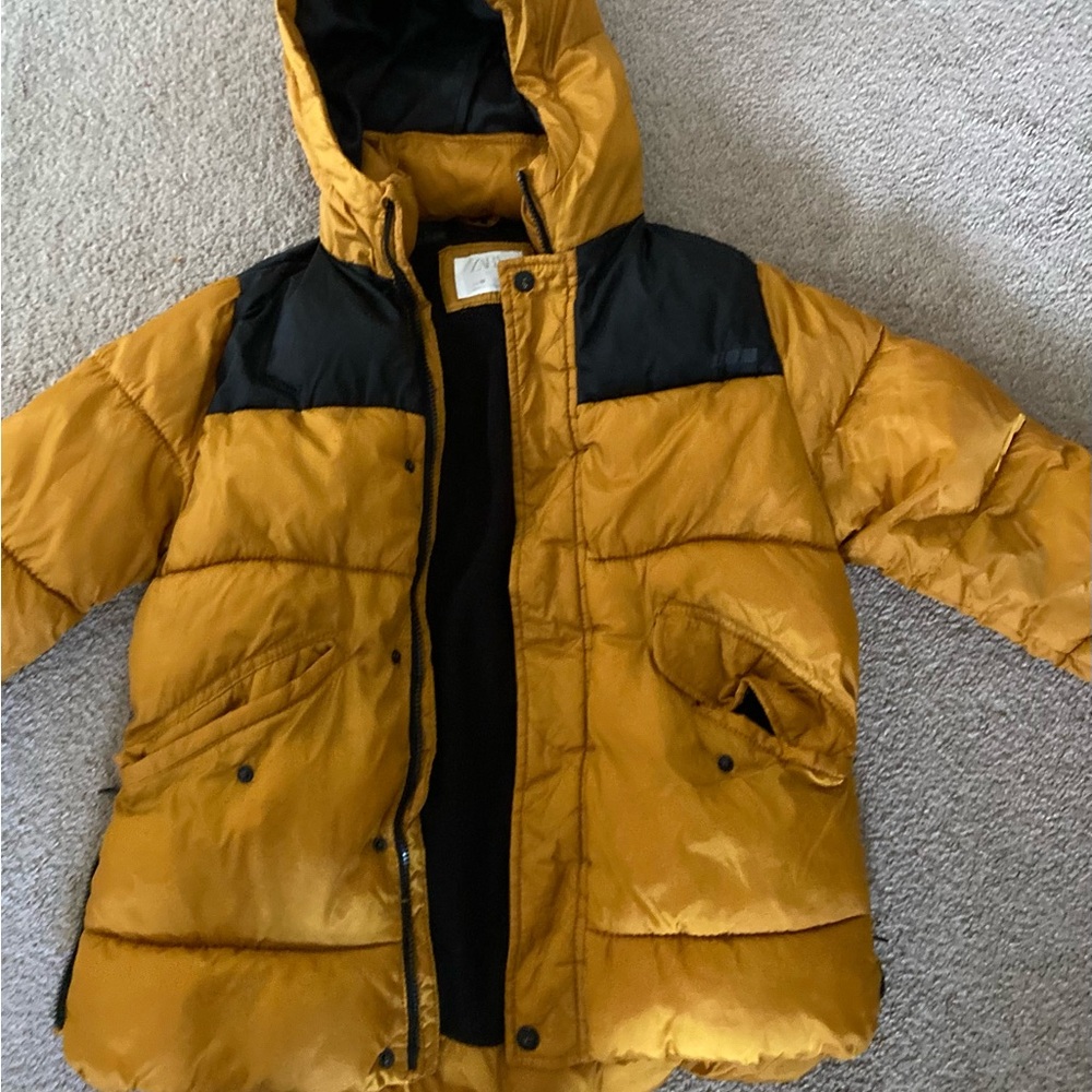 Zara Mustard and Black Puffer Coat